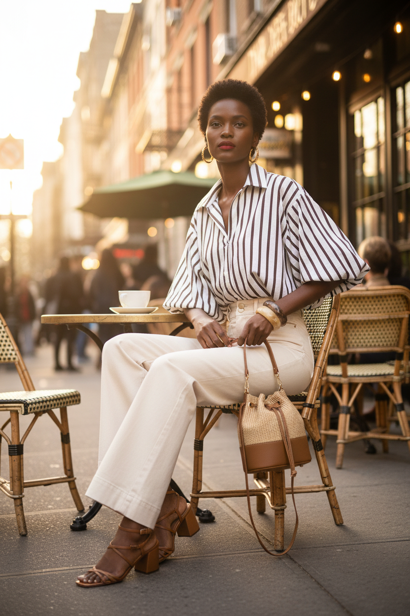 CAMISA CALIA STRIPES IVORY