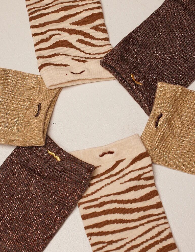 PACK 3 CALCETINES GLITTER / ZEBRA BROWN - Sister Birkin