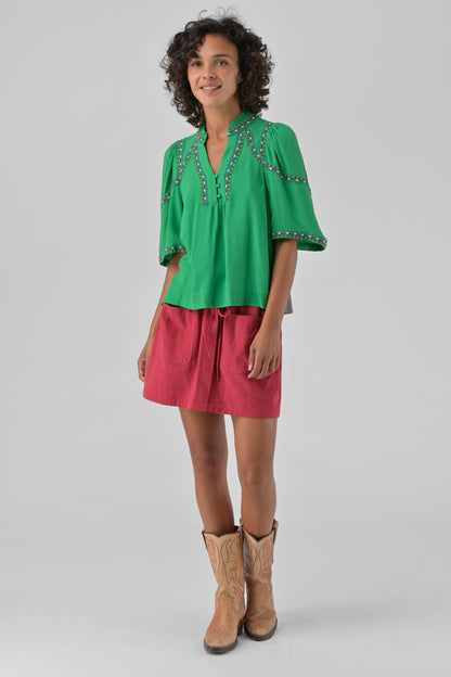 TOP BRODERIE CORA VERT
