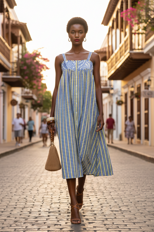 VESTIDO LOUANE CARREAUX BLEUS