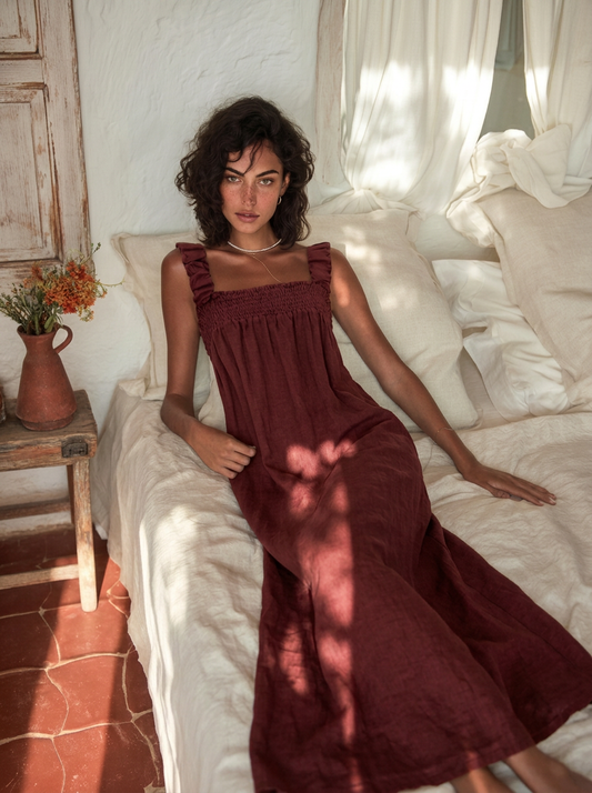 VESTIDO LINO IRENE BURDEOS
