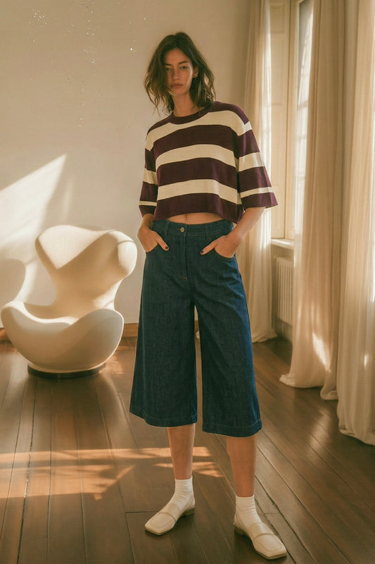 TOP RORY BURGUNDY & CREAM