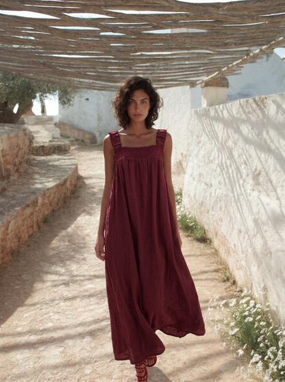 VESTIDO LINO IRENE BURDEOS