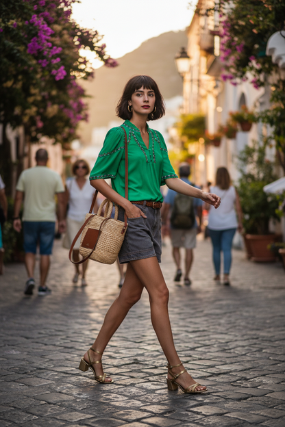 TOP BRODERIE CORA VERT