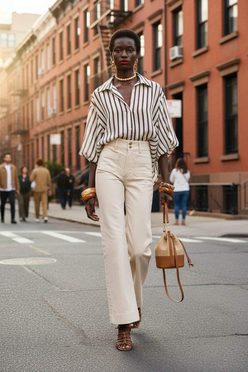 CAMISA CALIA STRIPES IVORY