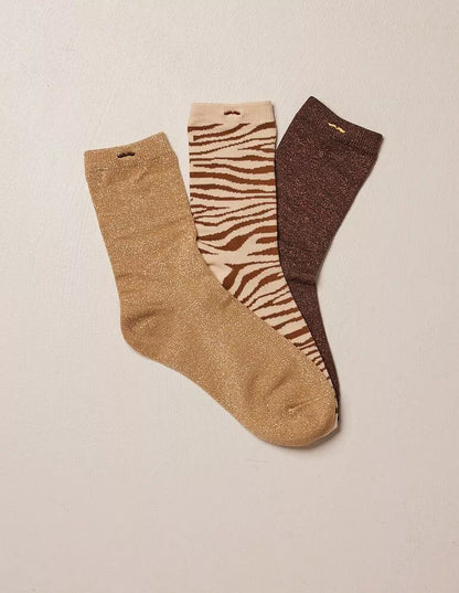 PACK 3 CALCETINES GLITTER / ZEBRA BROWN - Sister Birkin 