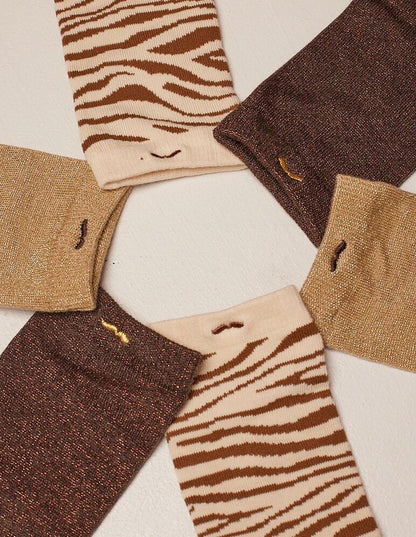 PACK 3 CALCETINES GLITTER / ZEBRA BROWN - Sister Birkin 
