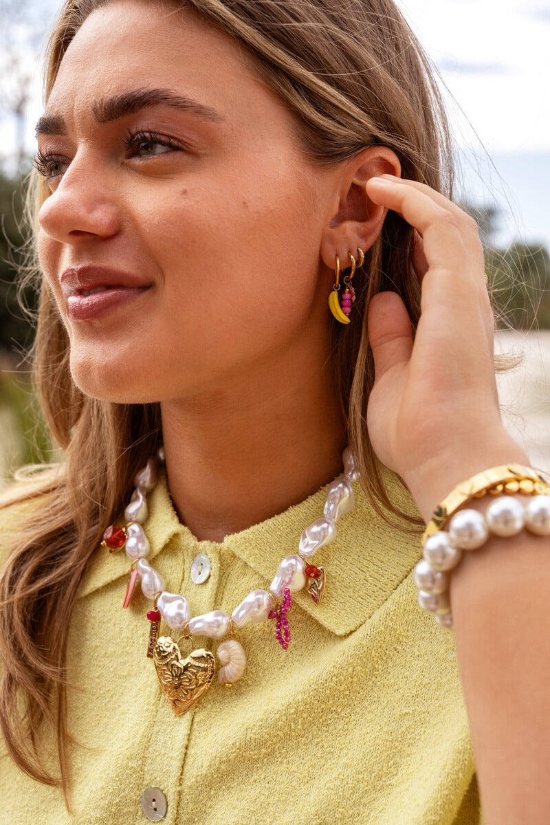 PENDIENTES TROPICAL BEADS FUCSIA