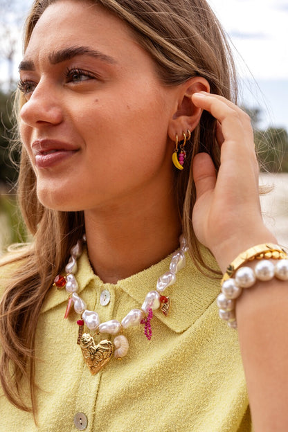 PENDIENTES TROPICAL BEADS FUCSIA