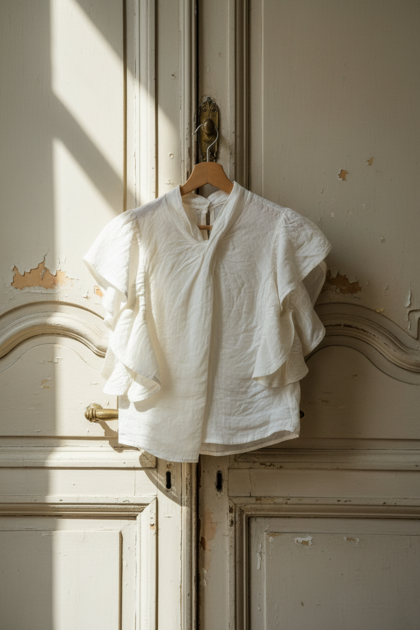 Top de Lino con volantes color marfil