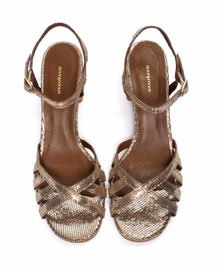 SANDALIAS ISSI 55 LINEN METALLIC GOAT GOLD - Sister Birkin