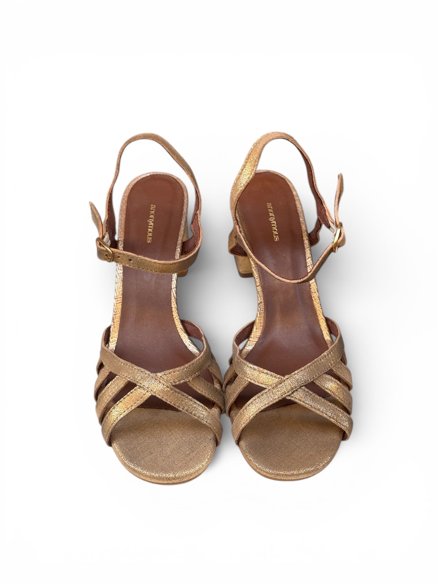SANDALIAS ISSI 55 LINEN METALLIC GOAT GOLD - Sister Birkin