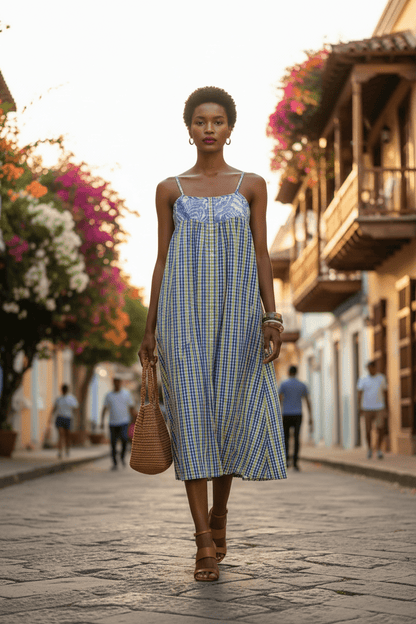 VESTIDO LOUANE CARREAUX BLEUS - Sister Birkin