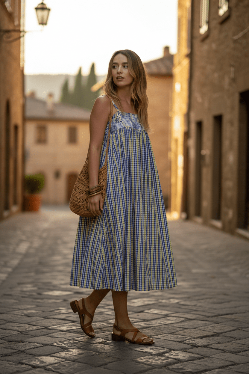 VESTIDO LOUANE CARREAUX BLEUS - Sister Birkin